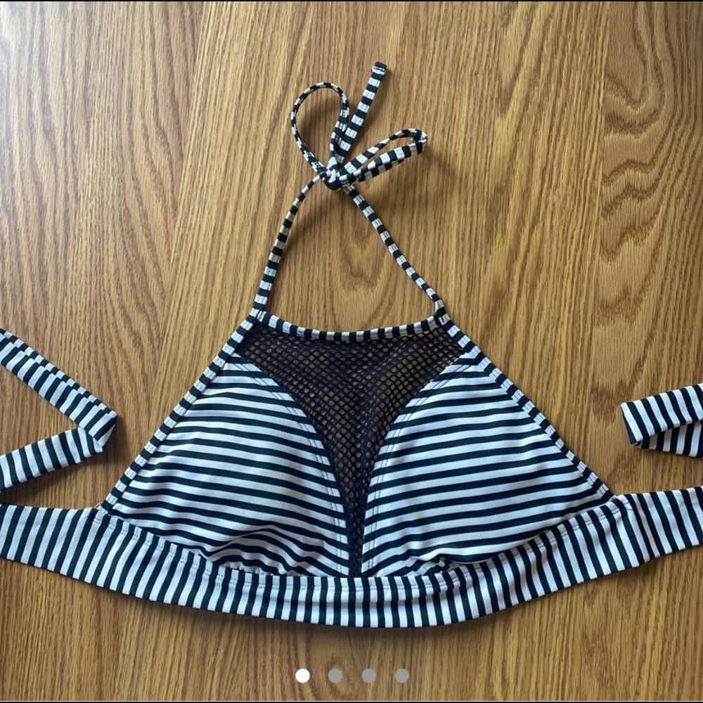 Black and White Striped/ Mesh Bikini Top